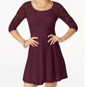 Burgundy Fit and Flare Lace Skater Dress